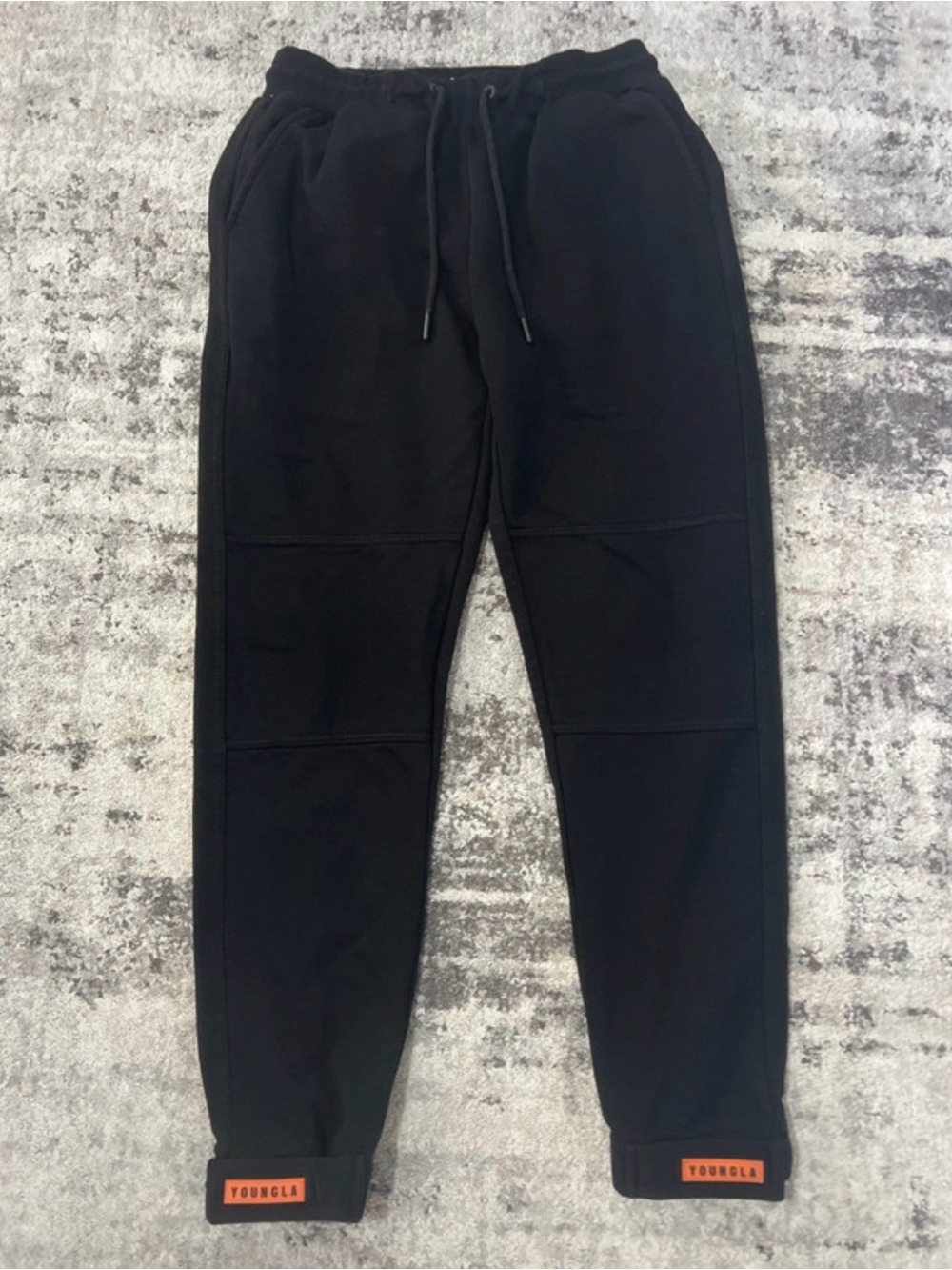 YoungLA Black Tapered Joggers with Cuffed Hem